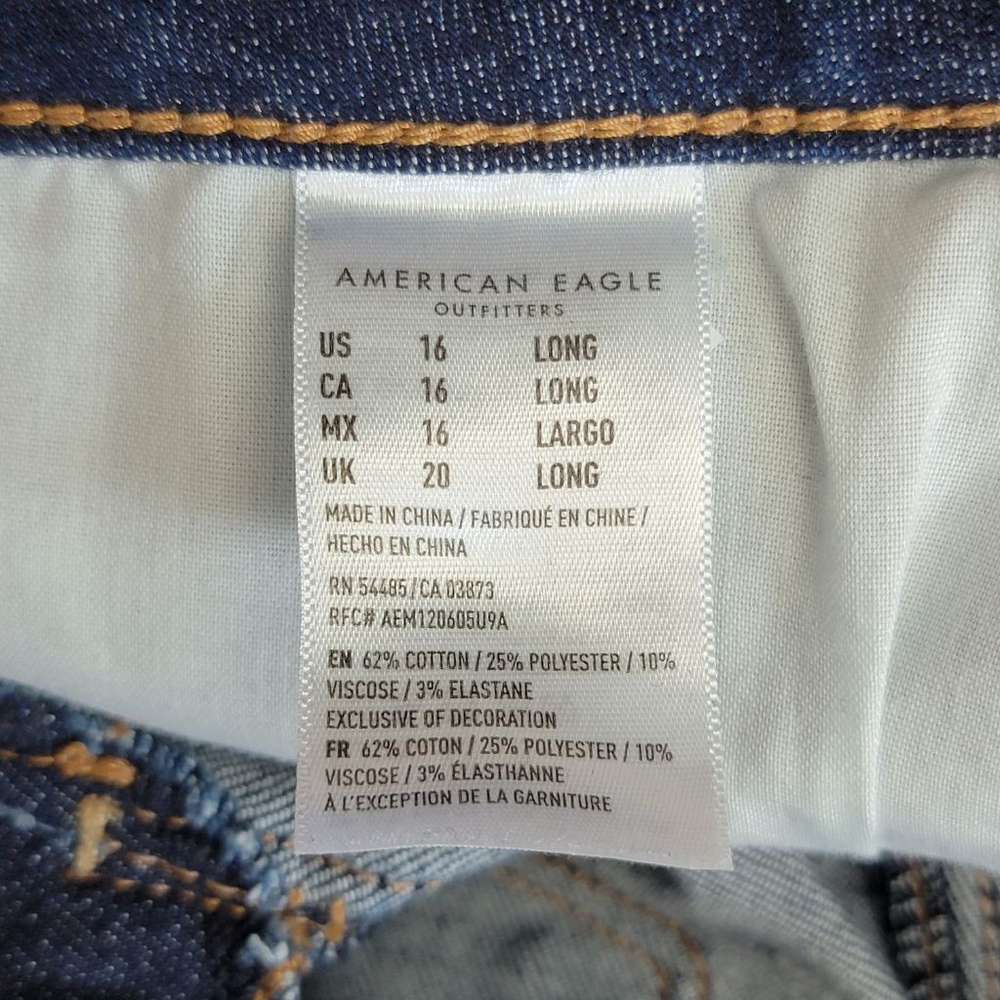 American Eagle Skinny Hi Rise Jegging Jeans Dark Blue Wash Stretch AE 16 Long L - Picture 11 of 11